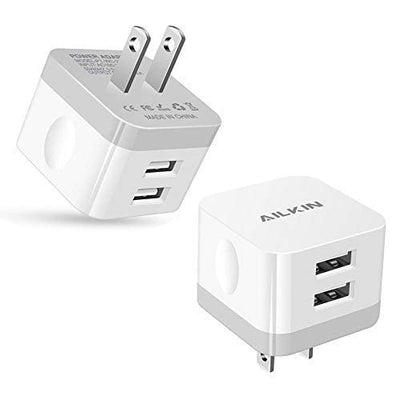 2Pack USB Wall Charger Plug, AILKIN 2.4A Dual Port USB Adapter Power C