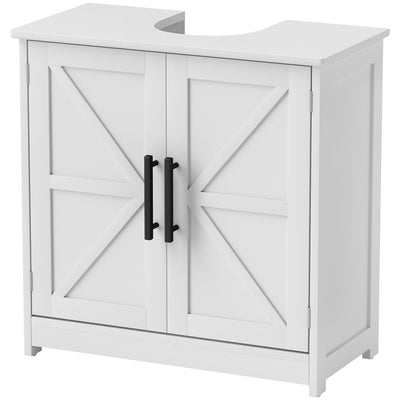 Farmhouse Pedestal Sink Storage Cabinet, Bathroom Under Sink Cabinet with 2 Barn Doors and Adjustable Shelf
