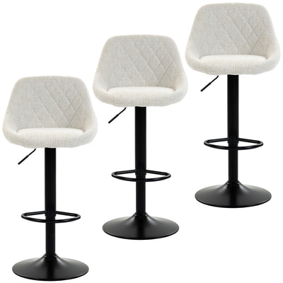 Bar Stools Set of 3, Swivel Counter Height Bar Stools with Back, Adjustable Linen-Look Bar Chairs