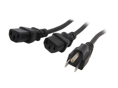 6ft (2m) Computer Power Cord Y Splitter, NEMA 5-15P to 2x C13, 10A 125