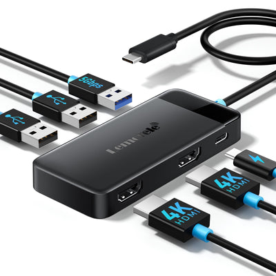 Station d'accueil Lemorele double moniteur, concentrateur USB C 6 en 1 adaptateur multiport