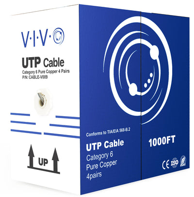 VIVO Câble Ethernet Cat6 en vrac de 300 m, entièrement en cuivre, 23 AWG, UTP Pu