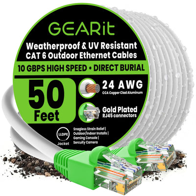 GEARit Cat6 Ethernet Cable 50ft, Direct Burial Outdoor Cat 6 Cable 24A