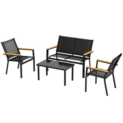 Ensemble patio 4 pièces avec sofa, plateau de table en verre trempé pour jardin cour arrière