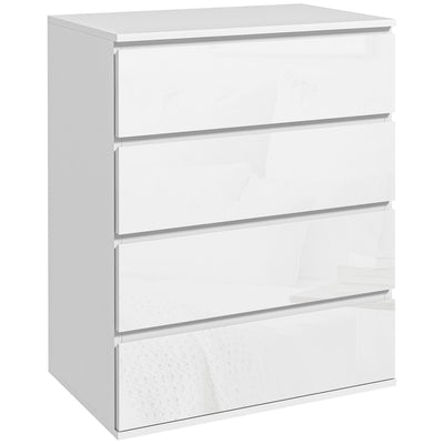 4 Drawer Cabinet, High Gloss Drawer Chest for Bedroom, Chest of Drawers with Metal Runners and Groove Handles