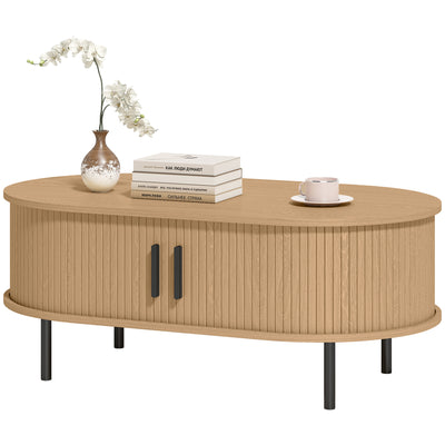 Table à café avec portes tambour coulissantes et table de centre de rangement avec pieds métalliques, 39