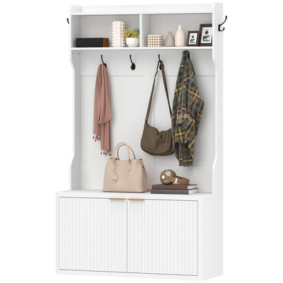 4-In-1 Hall Tree with Shoe Bench, Modern Coat Rack with Open Shelf for Hallway