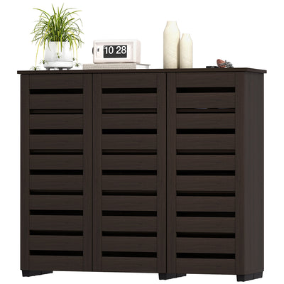 Narrow Shoe Cabinet with Slatted Doors, Adjustable Shelves for 20 Pairs of Shoes
