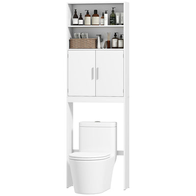 Over The Toilet Storage Cabinet, Freestanding 4-Tier Bathroom Organizer with Adjustable Shelf and 2 Doors