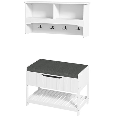 Wall Mounted Coat Rack with Shoe Storage Bench, Hall Tree and Bench, Clothes Hanger Rack with Shelves for Hallway