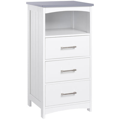 Petite Armoire de Rangement de Salle de Bain, Armoire sur Plancher avec 3 Tiroirs et Composante Ouverte