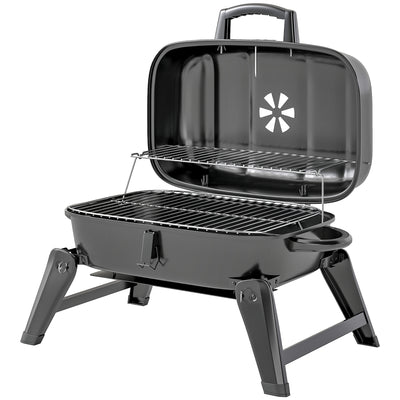Charcoal BBQ Grill, Foldable Barbecue Grill with Warming Rack, Adjustable Vent
