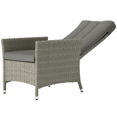 Wicker Outdoor Recliner Chair, Wicker Reclining Patio Chair with Adjustable Backrest and Cushion