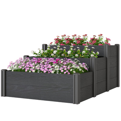 Vinyl Raised Garden Bed Kit, 3-Tier Elevated Garden Box with Open Bottom
