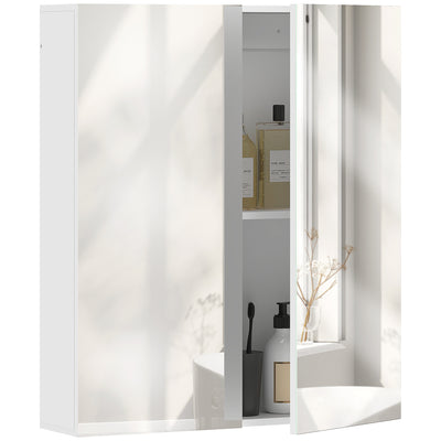 Wall Mounted Mirror Cabinet, 2 Doors, Adjustable Shelf and Soft Close Mechanism