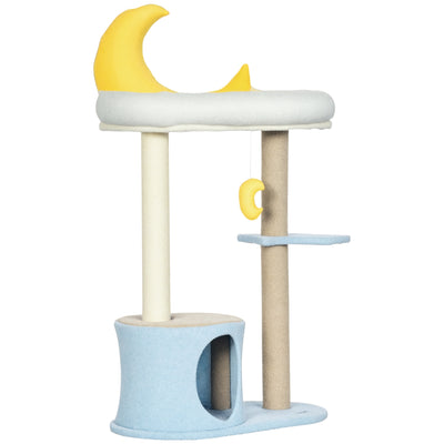 Tour à chat Moon pour chats d'intérieur avec lit en peluche Teddy, poteau à griffer, jouet suspendu, plateforme étoile 41 po
