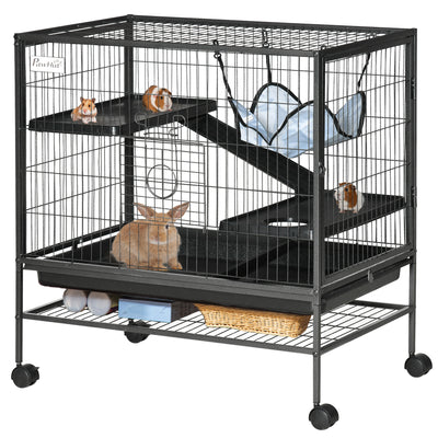 Cage pour petits animaux avec hamac, cage pour furet 3 étages avec plateau amovible