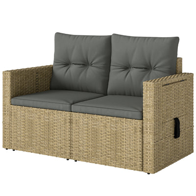 Wicker Outdoor Sofa with Side Trays