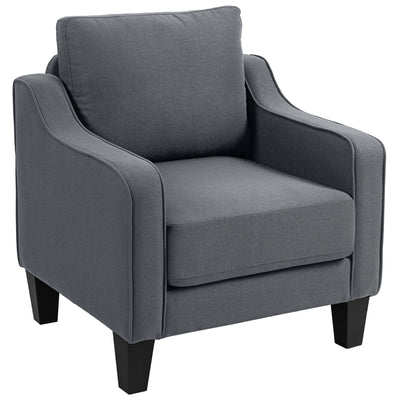 Fauteuil, Chaise d'accent moderne avec ressorts poches, Revêtement en lin, Rembourrage épais