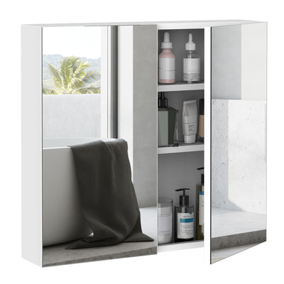 Wall Mounted Mirror Cabinet, 2 Doors and 3-tier Shelving