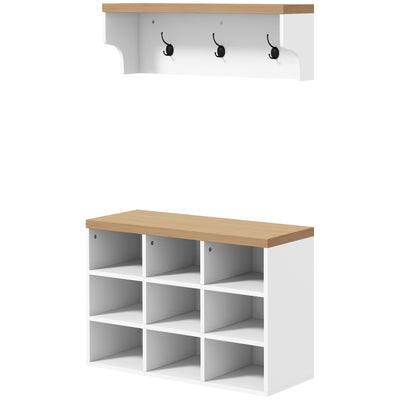 2-in-1 Hall Tree, 5-Hook Coat Rack Shoe Bench Set w/ Bench and Shoe Storage for Entryway