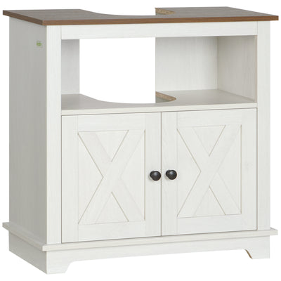 Farmhouse Bathroom Sink Cabinet, Pedestal Sink Storage Cabinet with Double Doors and Shelves