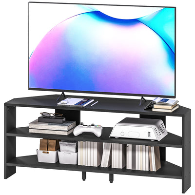 Meuble TV d'angle, table TV moderne avec 2 tablettes ouvertes pour téléviseur 47 pouces