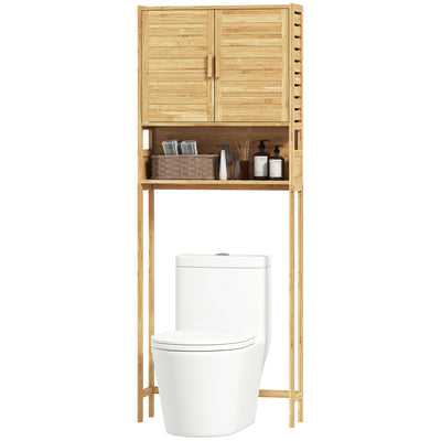 Over the Toilet Cabinet, Bathroom Organizer with 2 Doors, Open Compartment and Adjustable Shelf