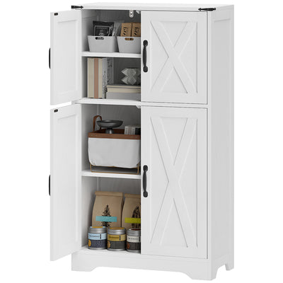 Farmhouse Kitchen Pantry, Freestanding Kitchen Pantry Storage Cabinet with Barn Doors and Adjustable Shelves