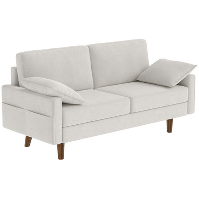 3 Seater Sofa, Velvet Upholstered Couch with Spring Cushions, Rubber Wood Legs and 2 Pillows