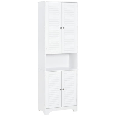 Tall Bathroom Storage Cabinet, Slim Bathroom Cabinet with 4 Shutter Doors and Adjustable Shelves