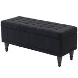 Pouf de rangement, banc de bout de lit en tissu lin avec rangement capitonné pour chambre à coucher