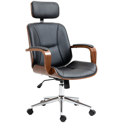 Office Chair, PU Leather Desk Chair with Removable Headrest, Adjustable Height, Tilt Function and with Wheels