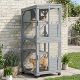 Movable Catio Outdoor Cat Enclosure with Resting Box, 3 Jumping Platforms