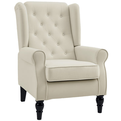 Fabric Accent Chair, Wingback Chair with Wood Legs