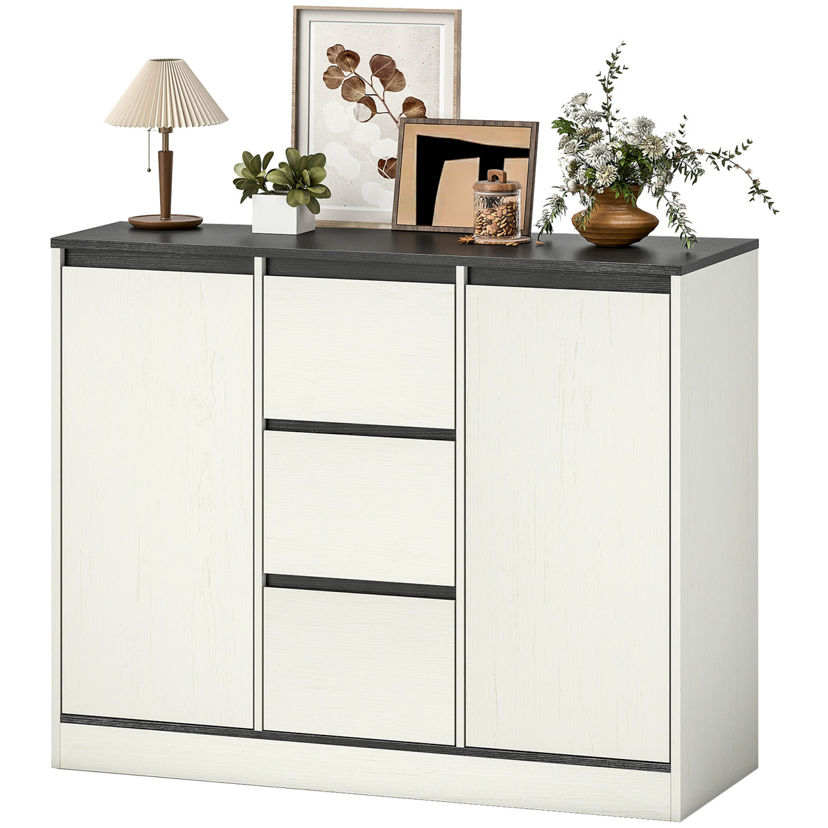 Buffet Cabinet with Soft-Close Hinges, Modern Sideboard with 3 Drawers and 2 Adjustable Shelves
