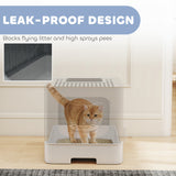 Cat Litter Box with Lid, Slide-Out Drawer
