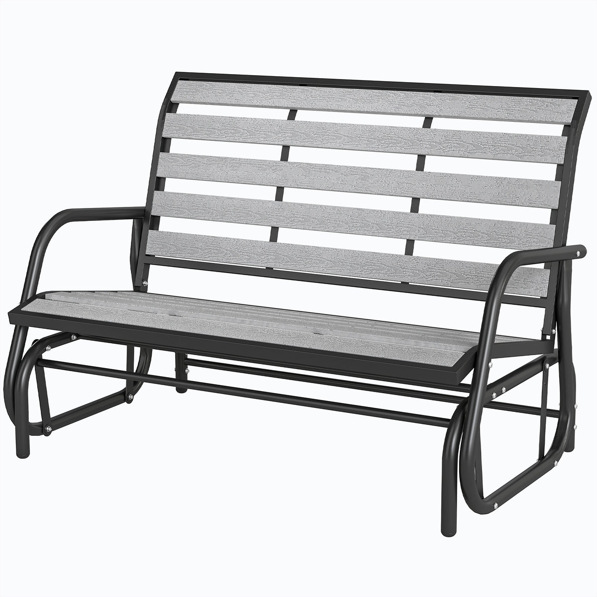 2 Person Outdoor Glider Bench, Patio Glider Loveseat with Faux Wood Slatted Seat and Back, Steel Frame