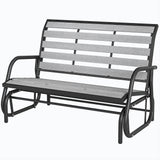 2 Person Outdoor Glider Bench, Patio Glider Loveseat with Faux Wood Slatted Seat and Back, Steel Frame