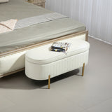 Upholstered Bedroom Bench, Channel Tufted Ottoman Bench with Thick Padding and Metal Legs