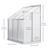 6' x 4' Aluminum Lean-to Greenhouse Polycarbonate Walk-in Garden Greenhouse with Adjustable Roof Vent