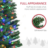7.5' Artificial Pencil Christmas Trees Holiday Decoration with Colourful LED Lights, Steel Base