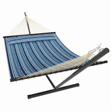 Hammock with Stand Heavy Duty Camping Hammock with Steel Frame for Patio Backyard Blue and White