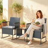3 Pieces Rocking Bistro Set Outdoor Patio Furniture Set with Side Pockets, Mesh Seat, 2-Tier Table