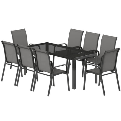 9 Pieces Patio Set with Stackable Chairs, Patio Dining Set with Glass Top for Garden