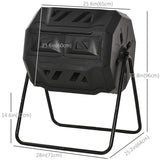 Tumbling Compost Bin Outdoor Dual Chamber 360° Rotating Composter 43 Gallon with Sliding Doors