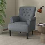 Fauteuil, Fauteuil d'appoint en tissu, Fauteuil de salon moderne avec pieds en bois et accoudoirs roulés pour chambre à coucher