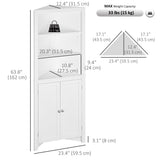 Tall Bathroom Storage Cabinet, Corner Cabinet with Doors, Linen Cabinet with Doors and 3-Tier Shelves