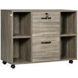 Lateral Filing Cabinet with Wheels and Lockable Drawer, Mobile Printer Stand with Open Shelves for Letter and A4 Size Documents for Home Office