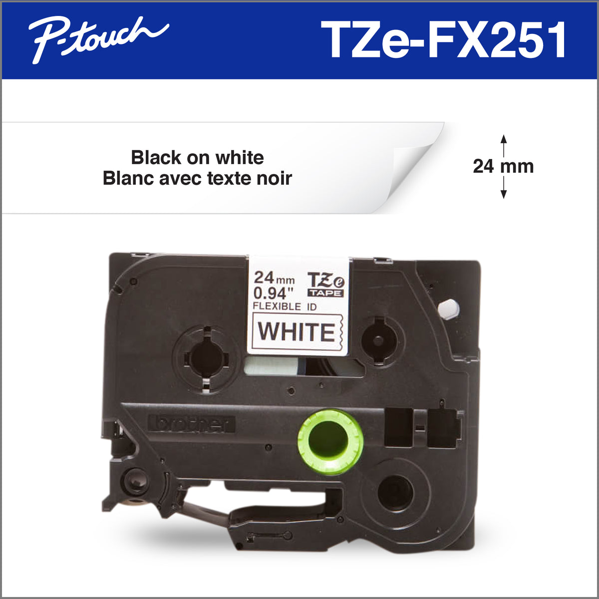 Rubans flexibles laminés 24MM Noir sur blanc Multi 6